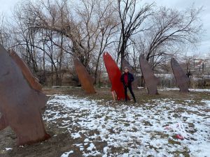 Riverview Trailhead (1835 North Redwood Road) contains 11 sculptures and the red fish has been named